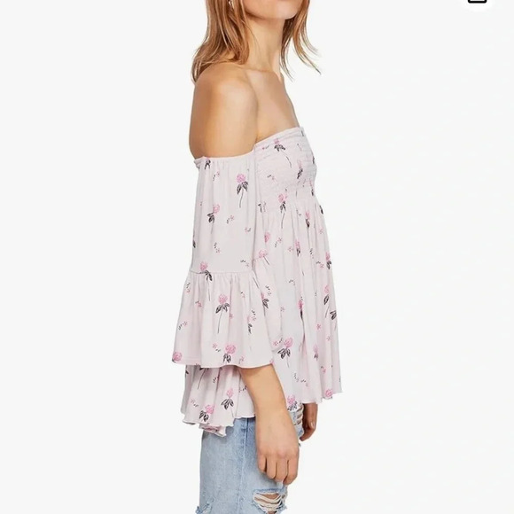 Free People Off Shoulder Tunic Top in Cloud Cherry Combo - Picture 3 of 12